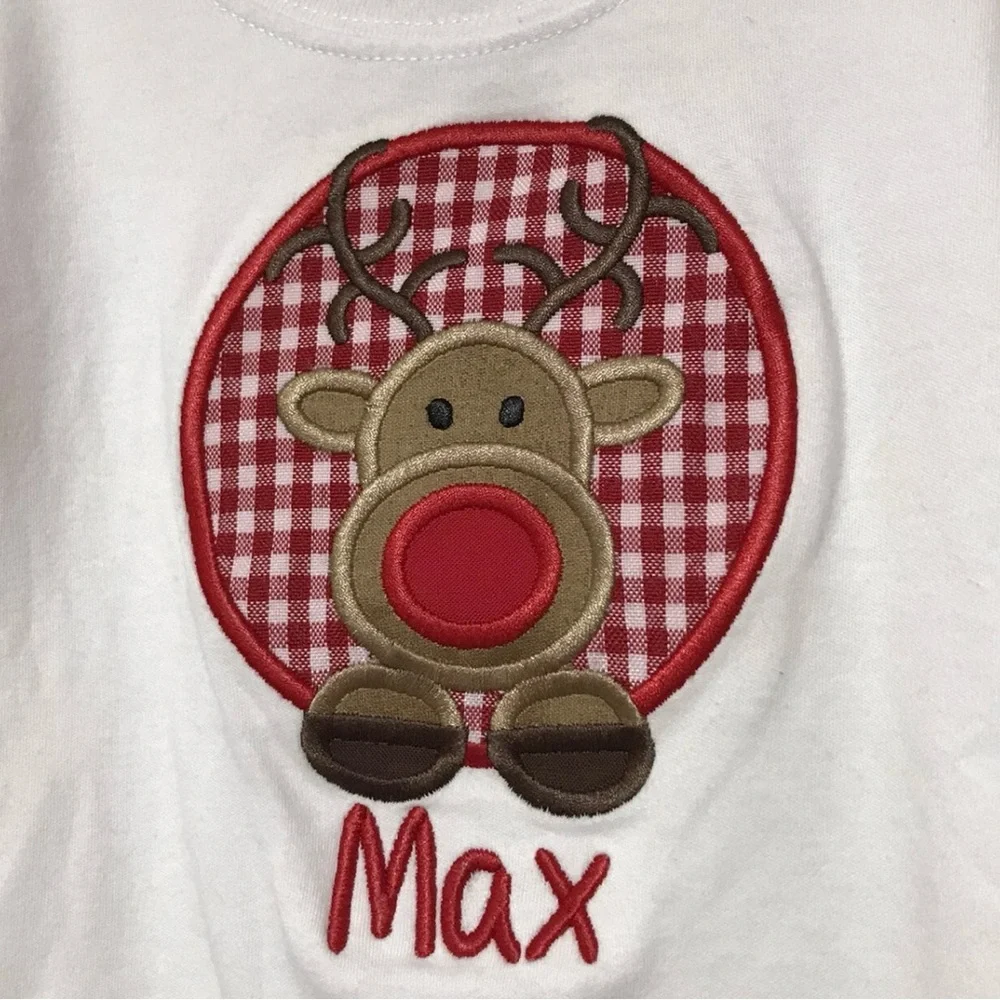 Boutique Baby Boy Christmas Reindeer Shirt “Max” Embroidered Size 12 Months